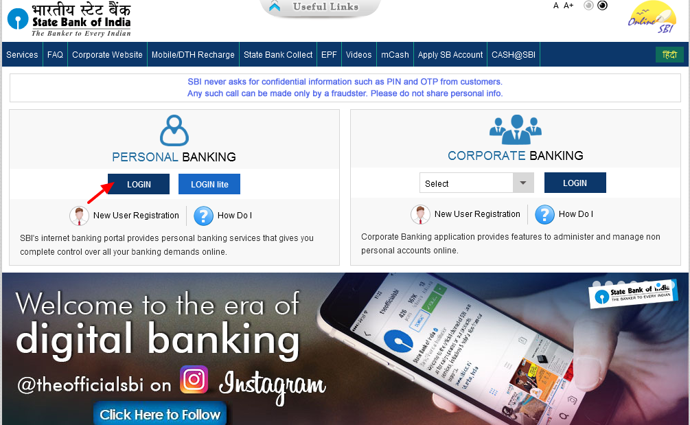 State Bank of India Internet Banking website